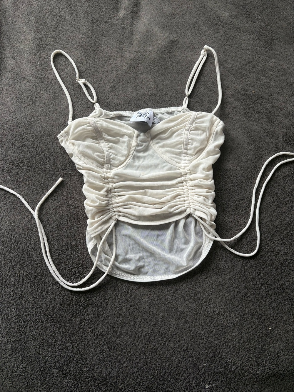 Princess Polly Cream Ruched Spaghetti Strap Tank